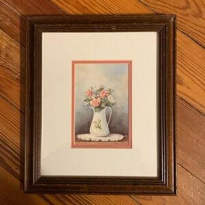 Suzanne Brymer Water Color Print- pink roses in pitcher